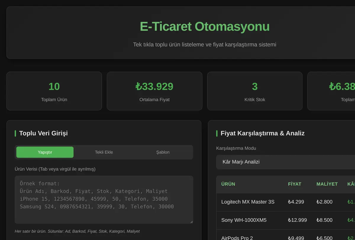 E-Ticaret Otomasyonu: Tek Tıkla Toplu Listeleme ekran görüntüsü