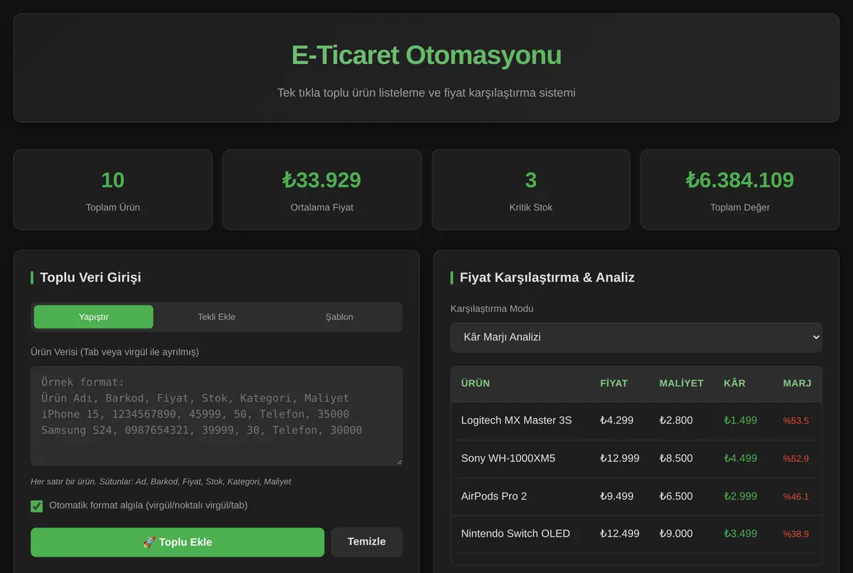 E-Ticaret Otomasyonu: Tek Tıkla Toplu Listeleme ekran görüntüsü 2