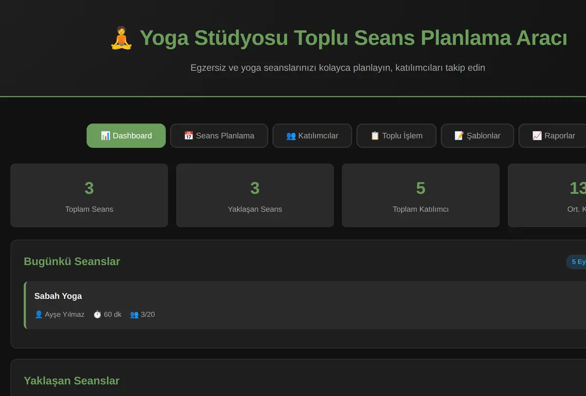 Yoga Stüdyosu Toplu Seans Planlama Aracı ekran görüntüsü