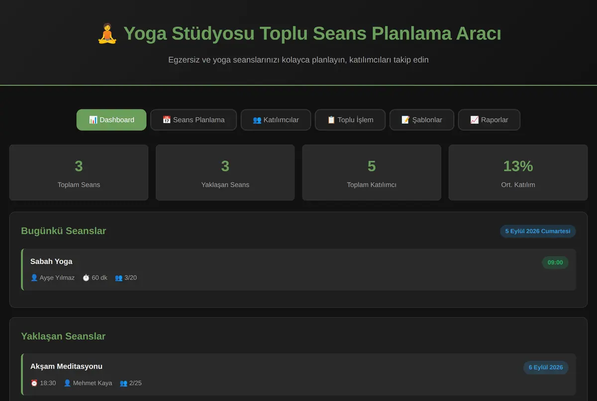 Yoga Stüdyosu Toplu Seans Planlama Aracı ekran görüntüsü 2