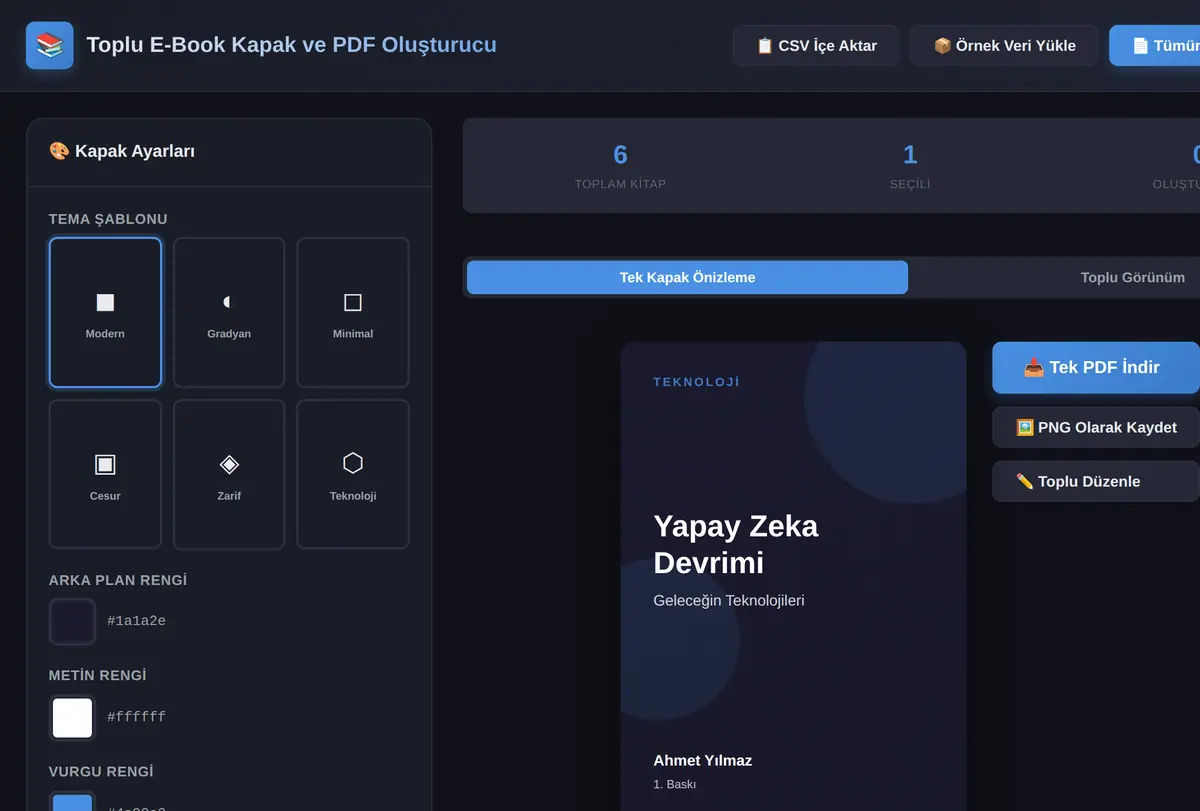 Toplu E-Book Kapak ve PDF Oluşturucu ekran görüntüsü