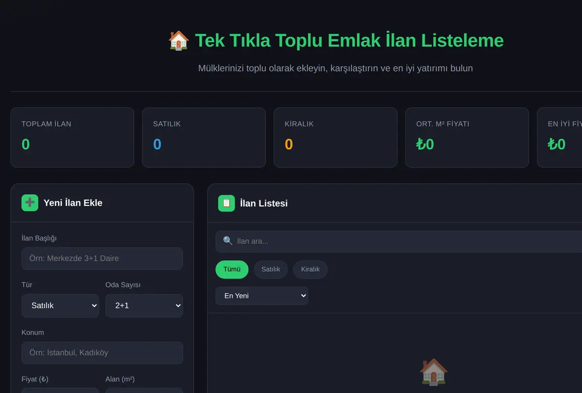 Tek Tıkla Toplu Emlak İlan Listeleme ve Fiyat Karşılaştırması ekran görüntüsü