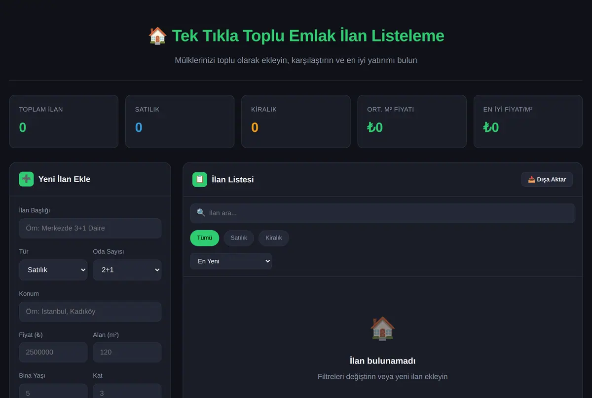 Tek Tıkla Toplu Emlak İlan Listeleme ve Fiyat Karşılaştırması ekran görüntüsü 2