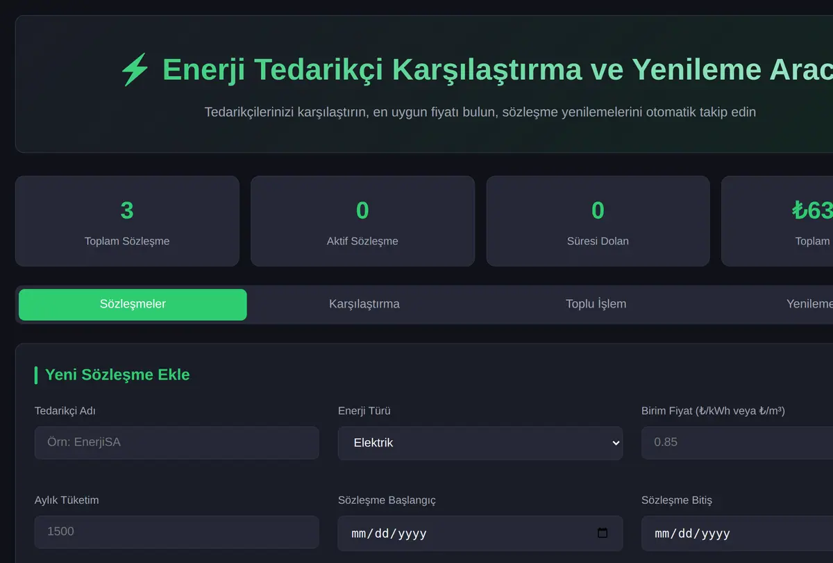 Enerji Tedarikçi Karşılaştırma ve Yenileme Aracı ekran görüntüsü