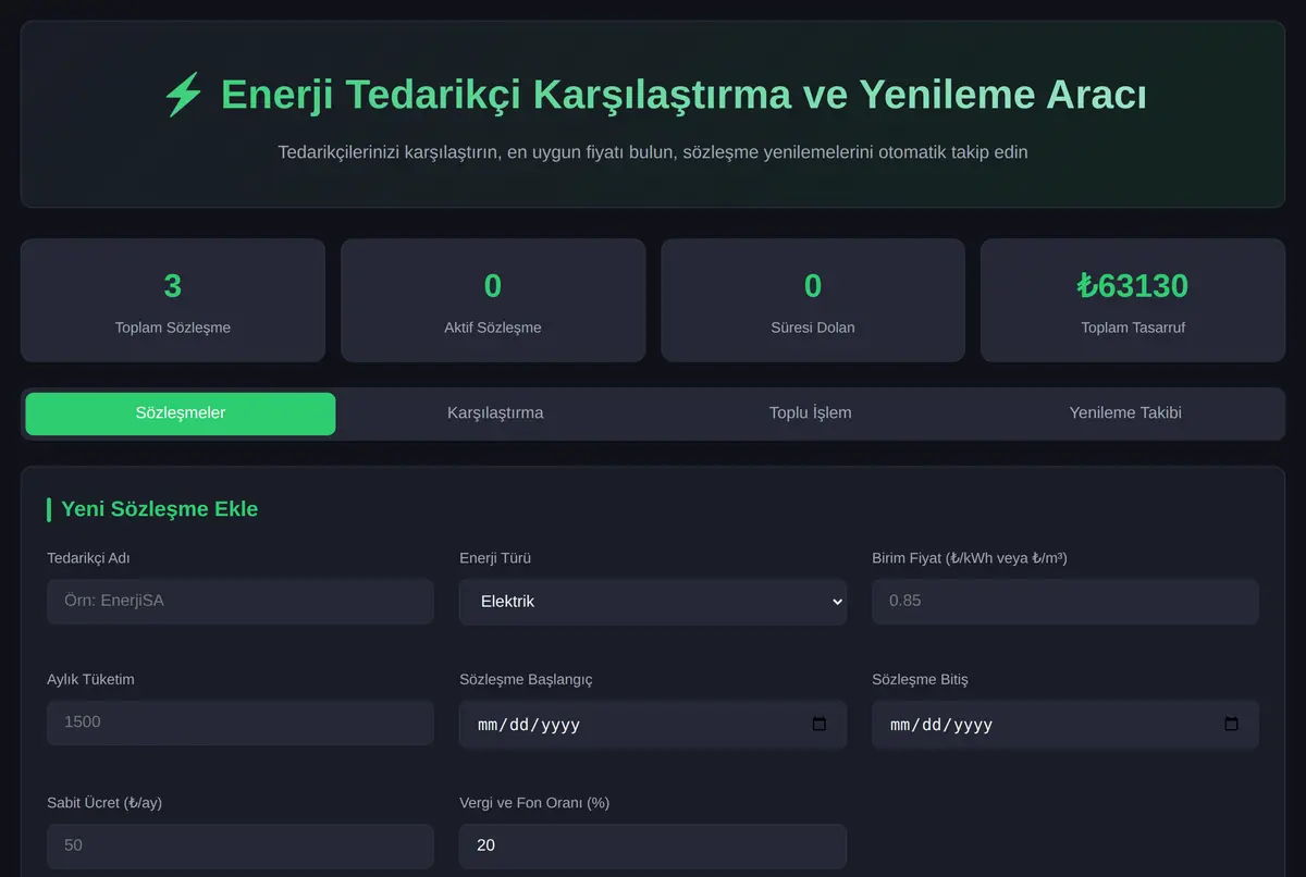 Enerji Tedarikçi Karşılaştırma ve Yenileme Aracı ekran görüntüsü 2