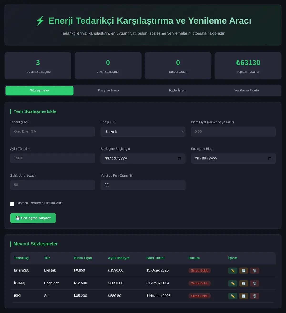 Enerji Tedarikçi Karşılaştırma ve Yenileme Aracı ekran görüntüsü 3
