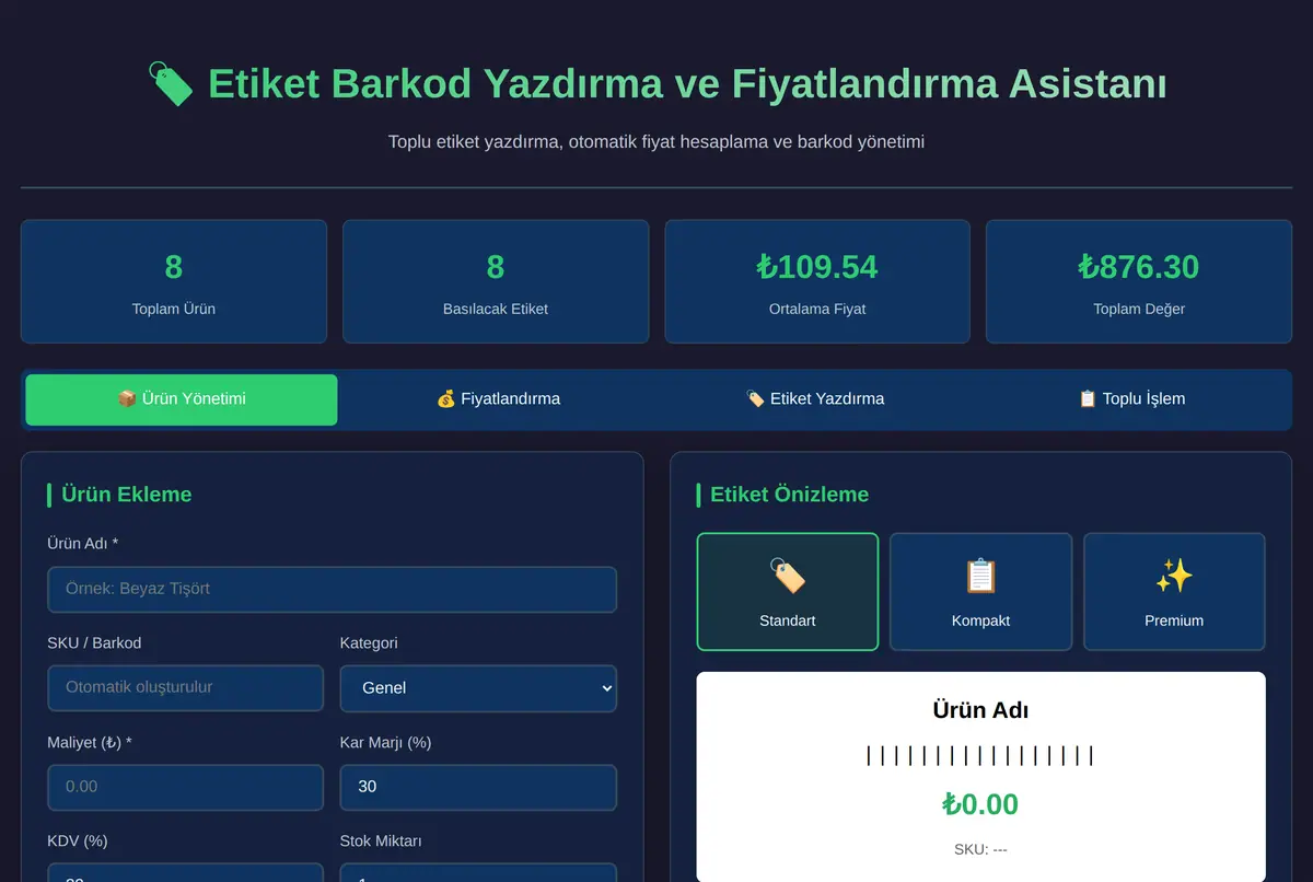 Etiket Barkod Yazdırma ve Fiyatlandırma Asistanı ekran görüntüsü 2
