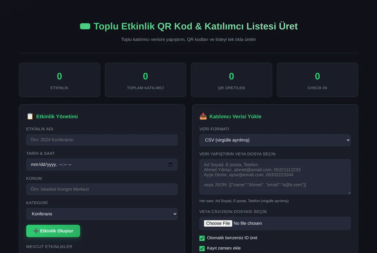 Toplu Etkinlik QR Kod ve Katılımcı Listesi Üret ekran görüntüsü 2