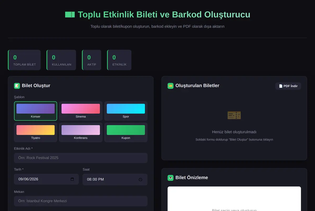 Toplu Etkinlik Bileti ve Barkod Oluşturucu ekran görüntüsü 2