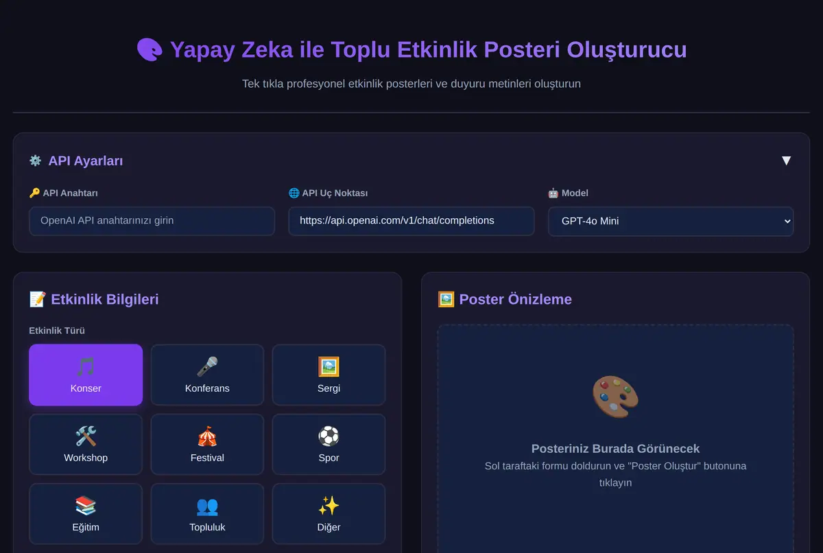 Yapay Zeka ile Toplu Etkinlik Posteri Oluşturucu ekran görüntüsü 2