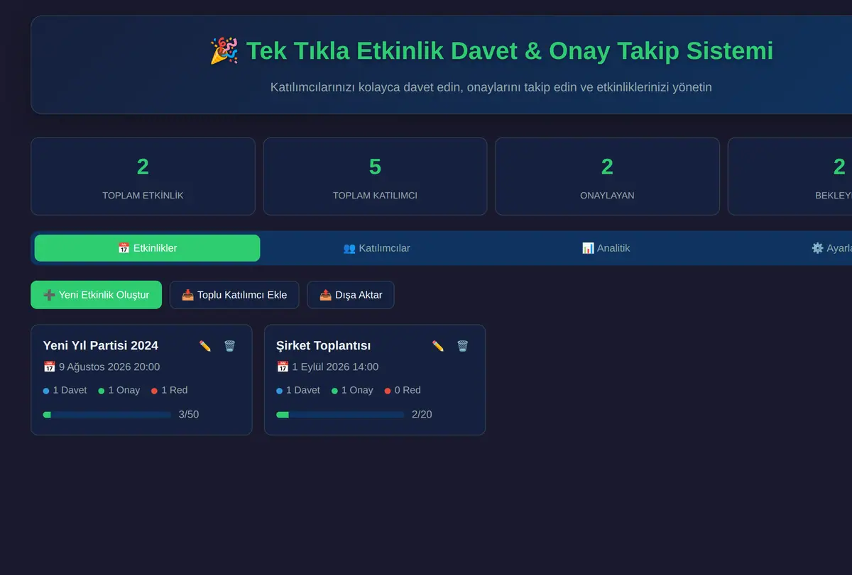 Tek Tıkla Etkinlik Davet & Onay Takip Sistemi ekran görüntüsü