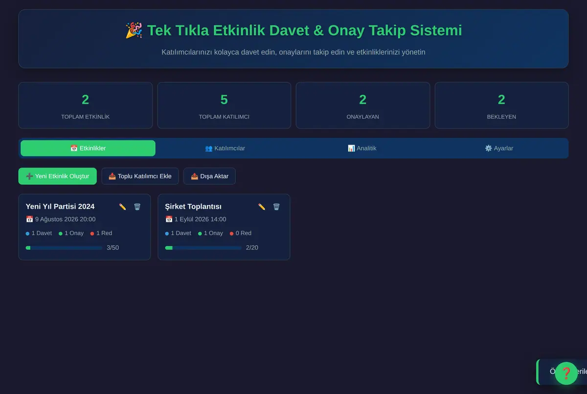 Tek Tıkla Etkinlik Davet & Onay Takip Sistemi ekran görüntüsü 2