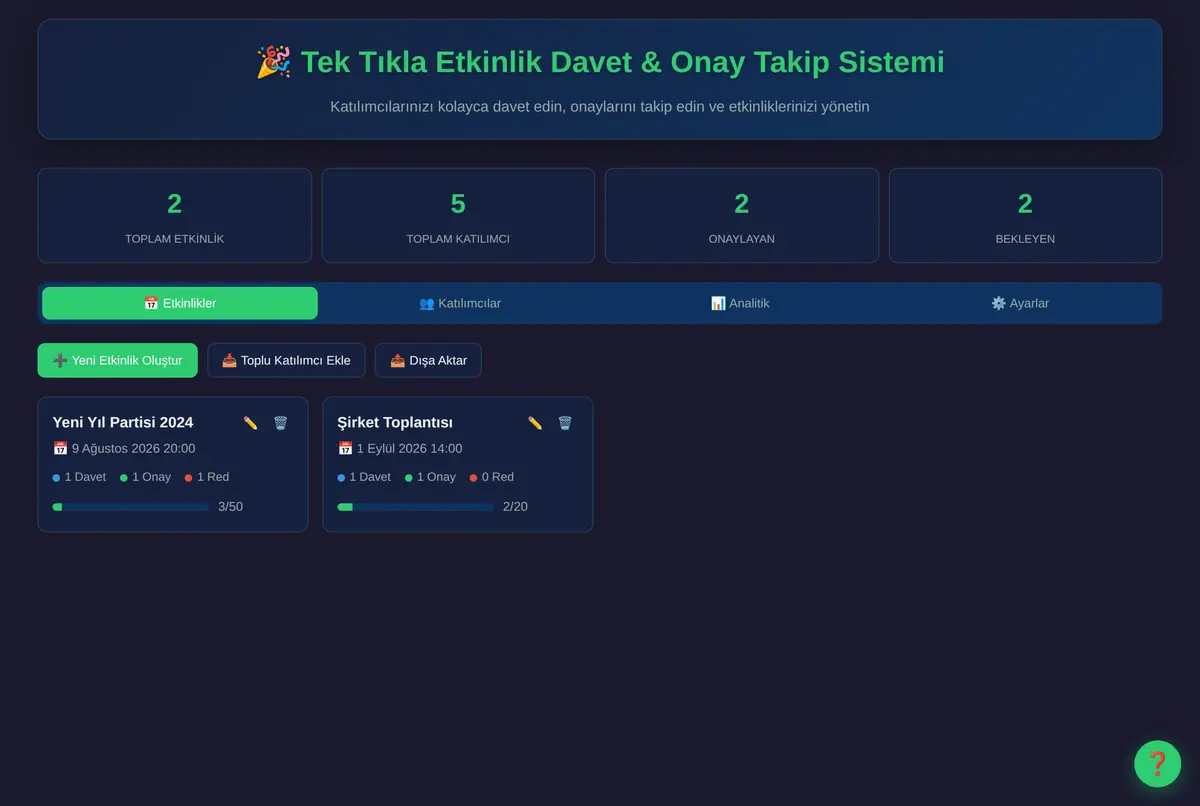 Tek Tıkla Etkinlik Davet & Onay Takip Sistemi ekran görüntüsü 3