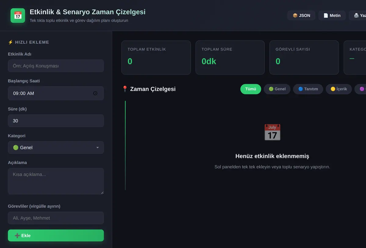Etkinlik & Senaryo Zaman Çizelgesi Oluşturucu ekran görüntüsü