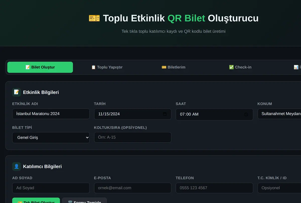 Toplu Etkinlik QR Bilet Oluşturucu ekran görüntüsü