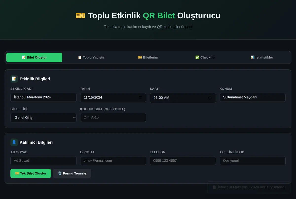 Toplu Etkinlik QR Bilet Oluşturucu ekran görüntüsü 2