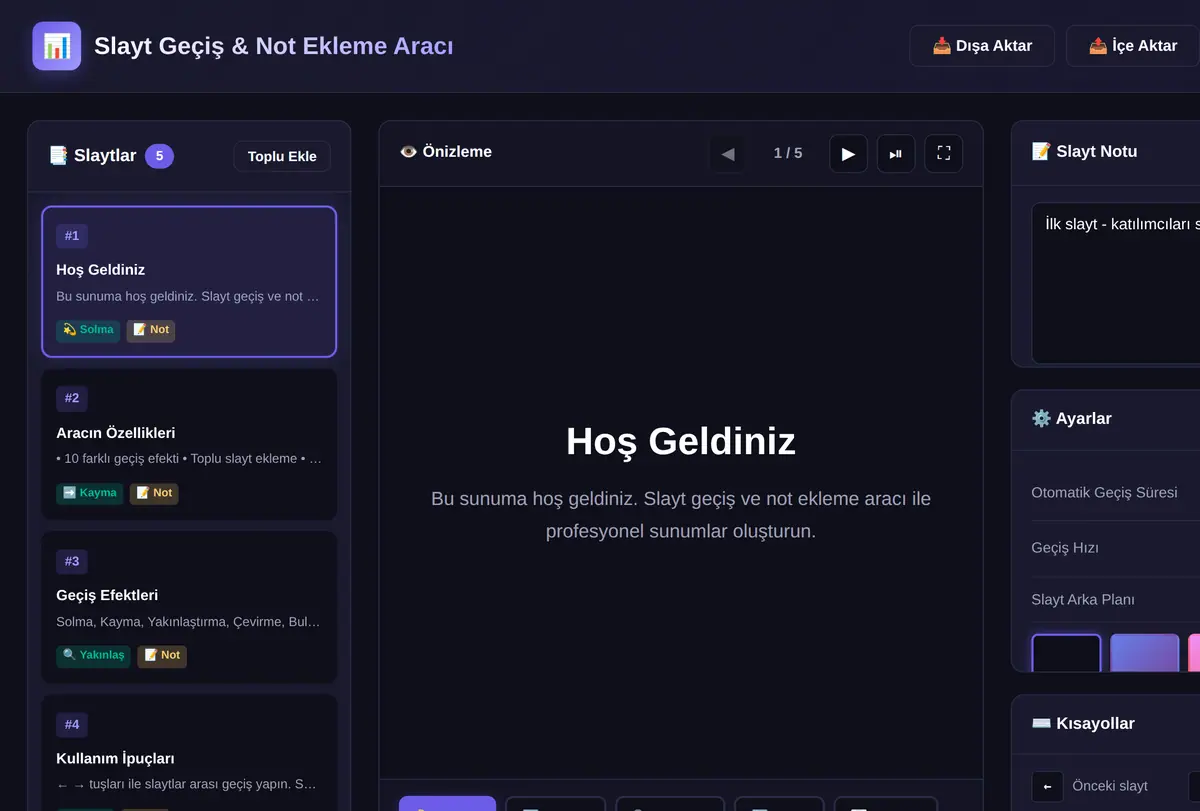 Slayt Geçiş & Not Ekleme Aracı ekran görüntüsü
