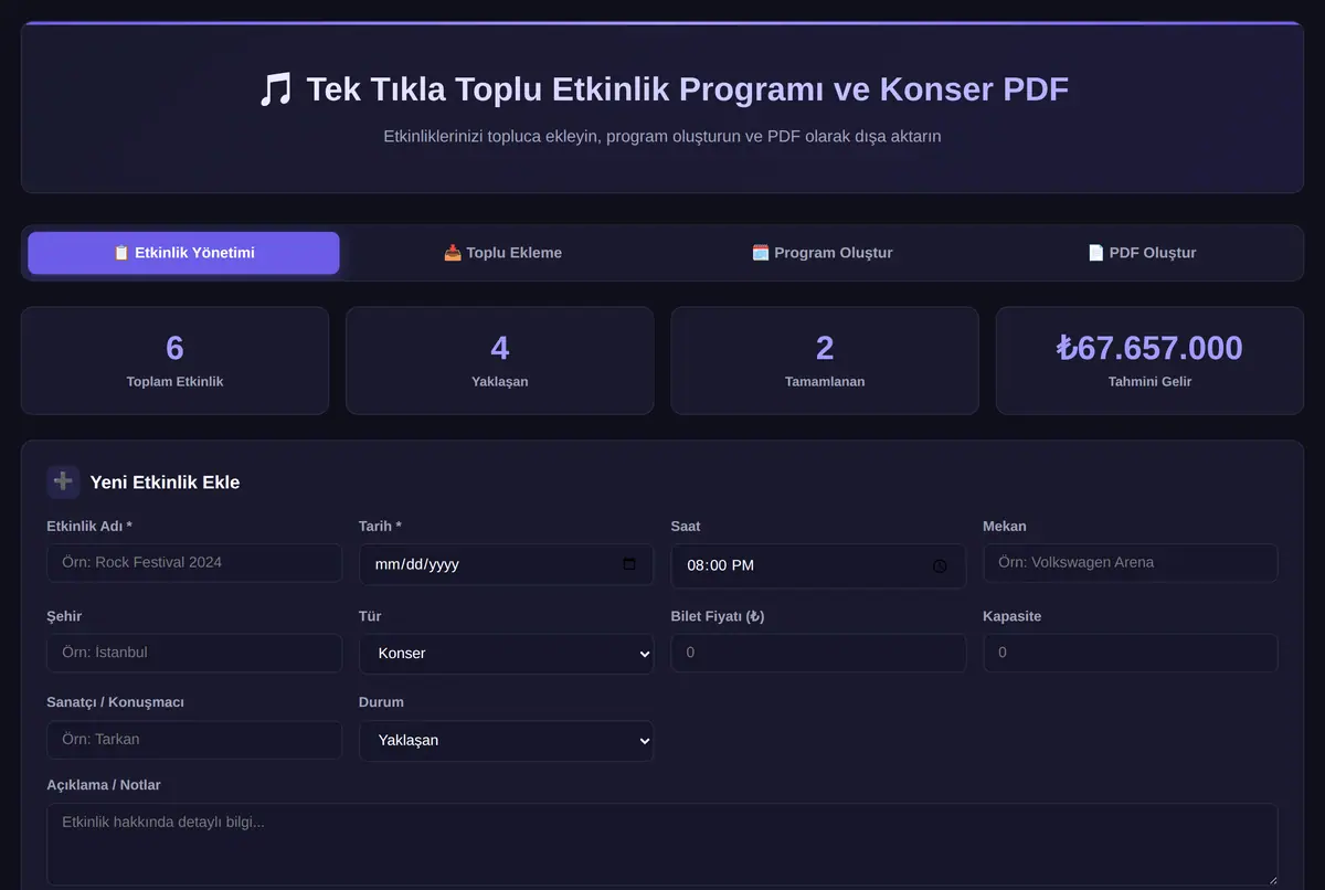 Tek Tıkla Toplu Etkinlik Programı ve Konser PDF ekran görüntüsü 2