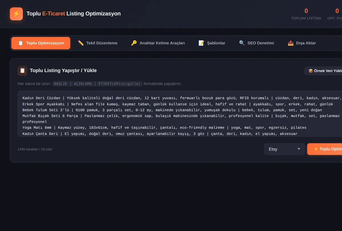 Toplu E-Ticaret Listing Optimizasyon Aracı ekran görüntüsü