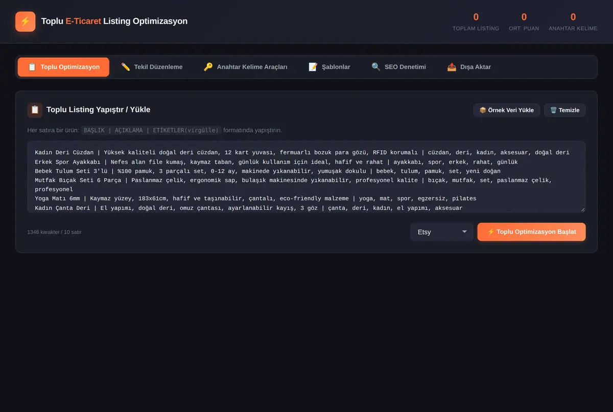 Toplu E-Ticaret Listing Optimizasyon Aracı ekran görüntüsü 3