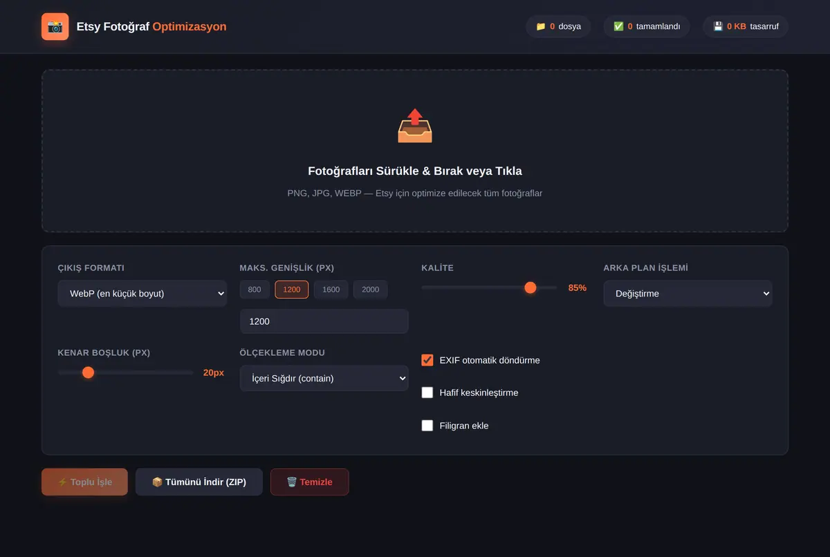 Etsy Fotoğraf Toplu Optimizasyon ve Arka Plan Temizleme ekran görüntüsü 2