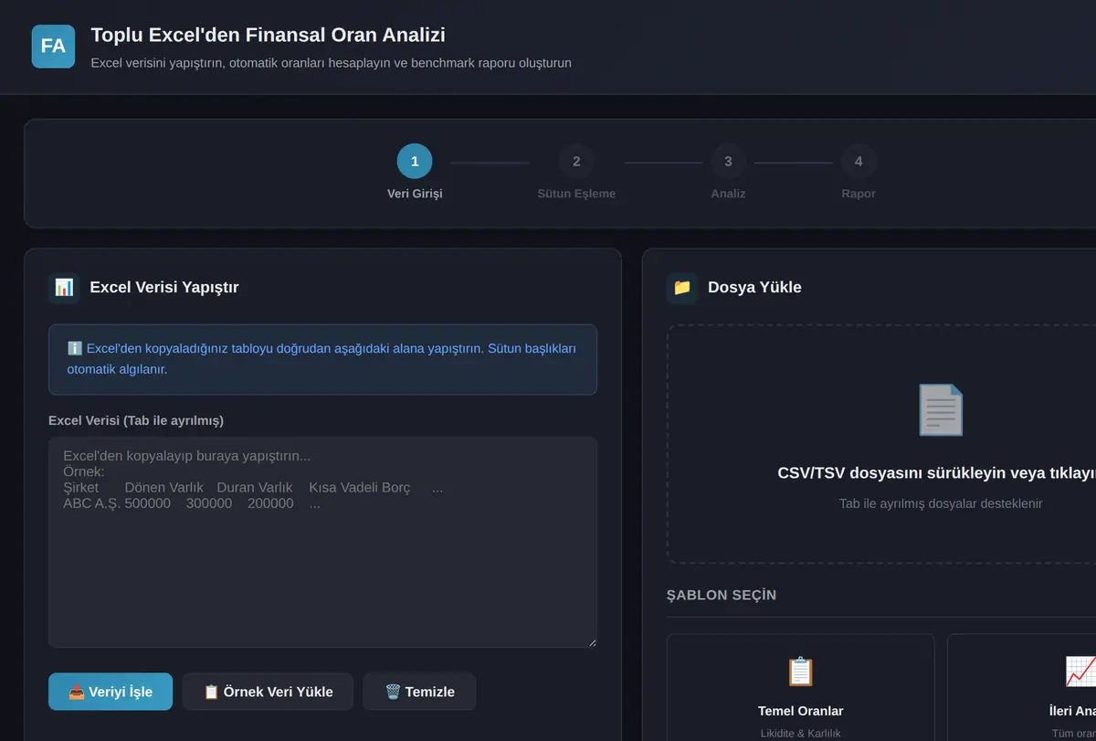 Toplu Excel'den Finansal Oran Analizi Aracı ekran görüntüsü