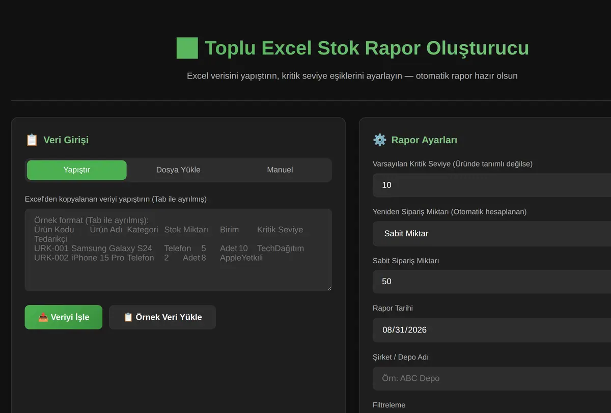 Toplu Excel Stok Rapor Oluşturucu ekran görüntüsü