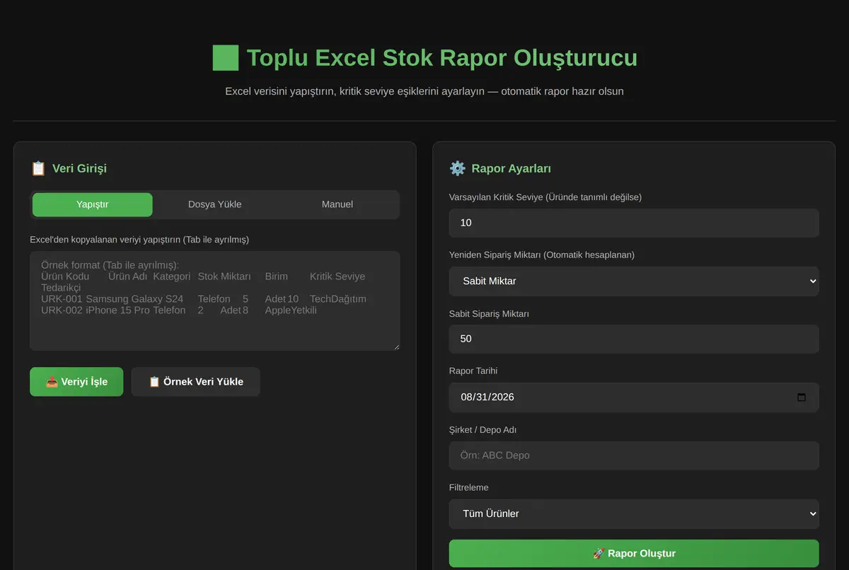 Toplu Excel Stok Rapor Oluşturucu ekran görüntüsü 2