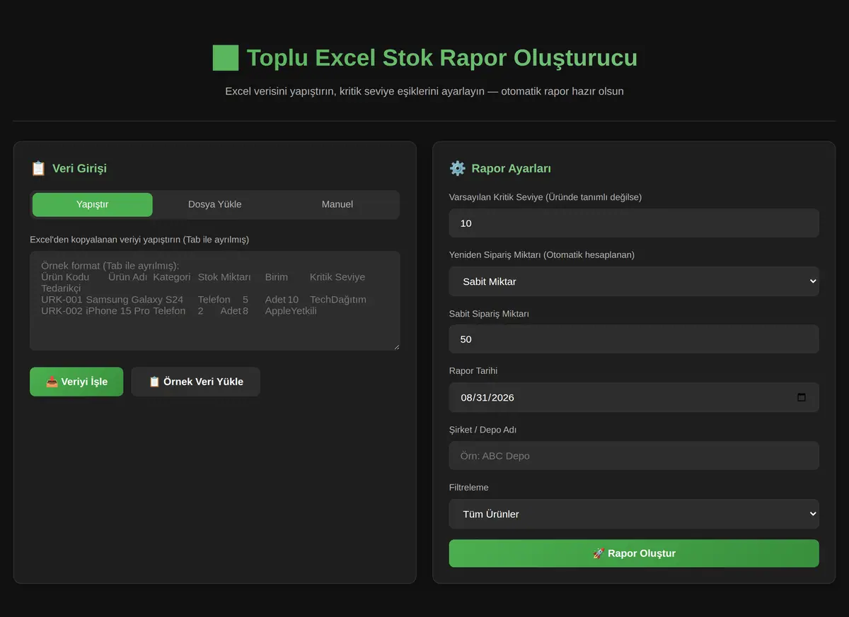 Toplu Excel Stok Rapor Oluşturucu ekran görüntüsü 3