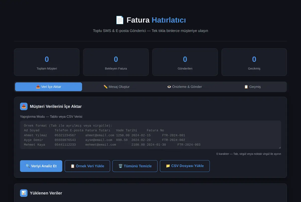 Fatura Hatırlatıcı: Toplu SMS/E-posta Gönderici ekran görüntüsü 2