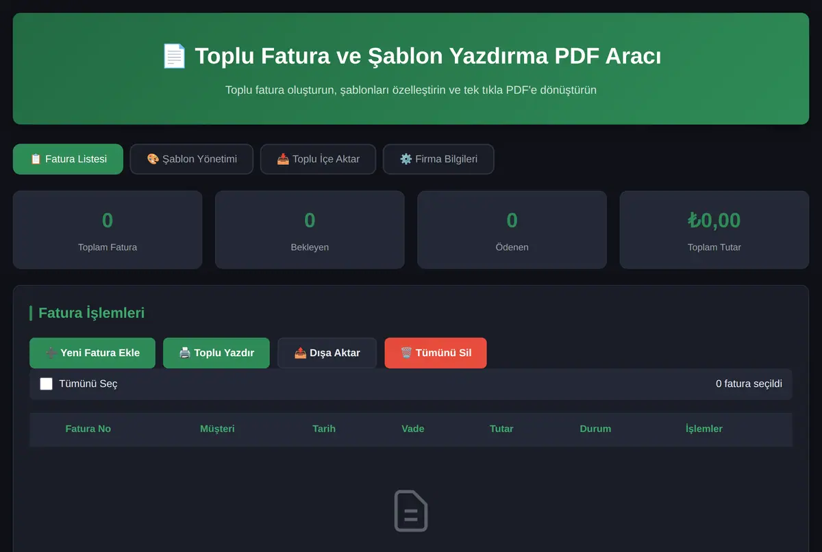 Toplu Fatura ve Şablon Yazdırma PDF Aracı ekran görüntüsü 2