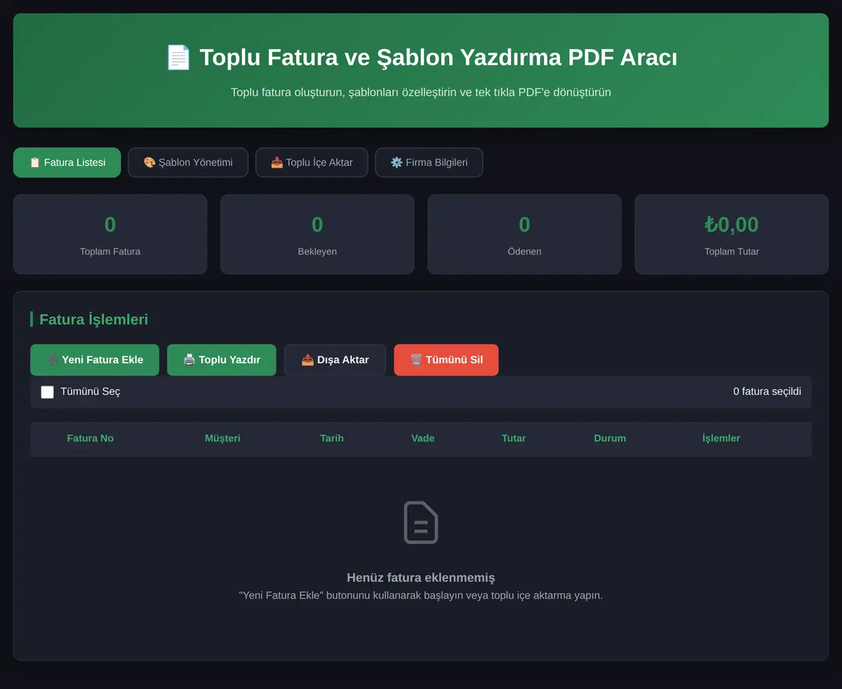Toplu Fatura ve Şablon Yazdırma PDF Aracı ekran görüntüsü 3