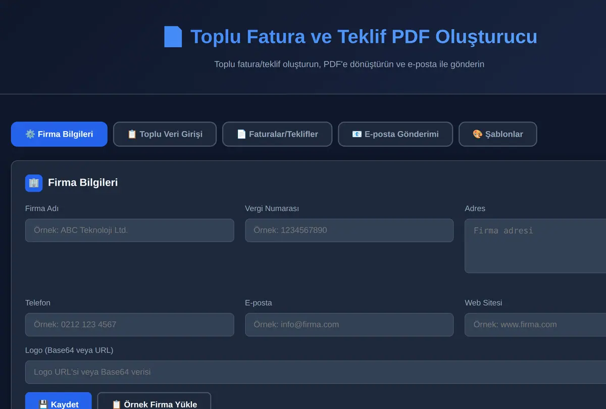 Toplu Fatura ve Teklif PDF Oluşturucu ekran görüntüsü
