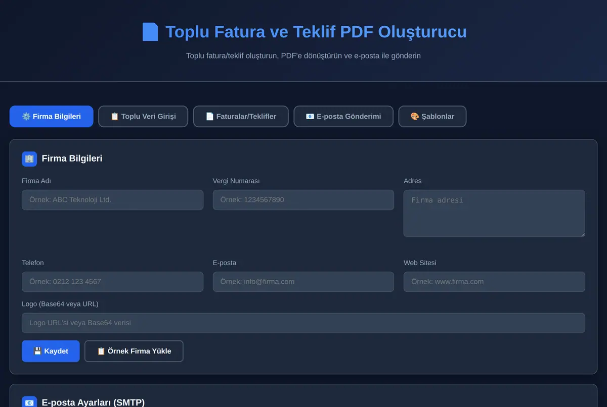 Toplu Fatura ve Teklif PDF Oluşturucu ekran görüntüsü 2