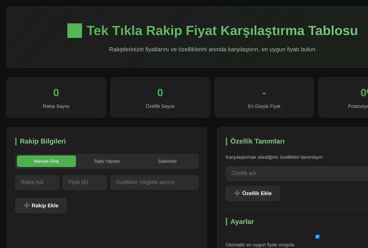 Tek Tıkla Rakip Fiyat Karşılaştırma Tablosu ekran görüntüsü