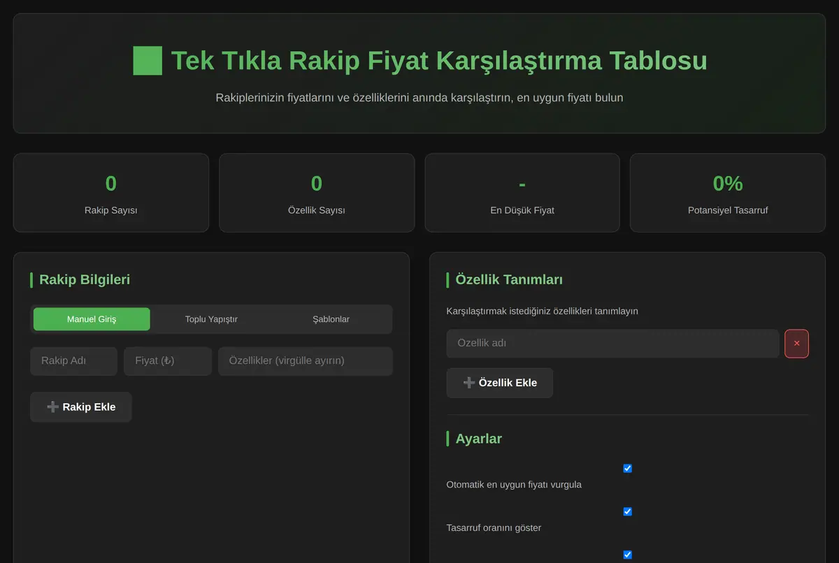 Tek Tıkla Rakip Fiyat Karşılaştırma Tablosu ekran görüntüsü 2