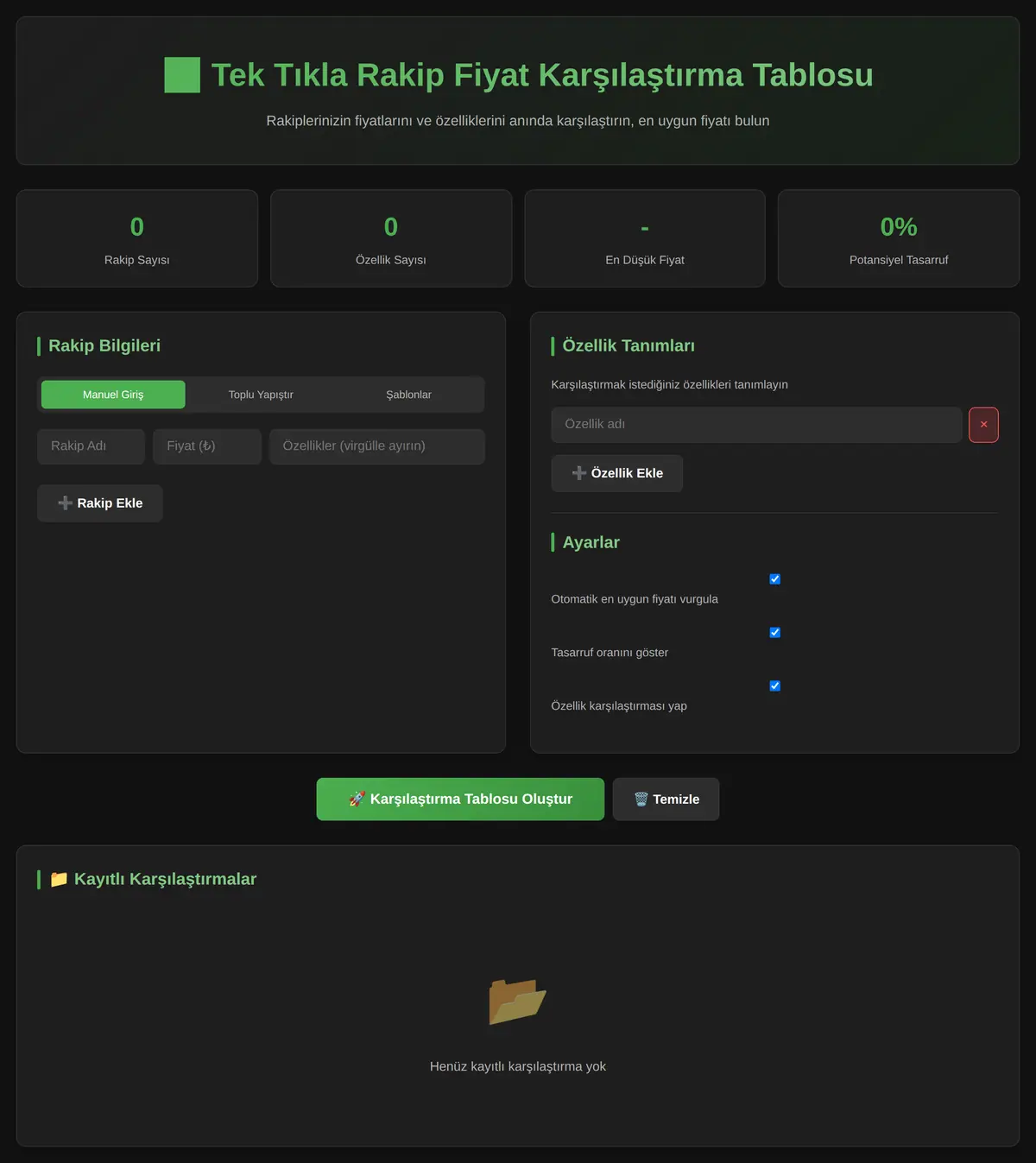 Tek Tıkla Rakip Fiyat Karşılaştırma Tablosu ekran görüntüsü 3