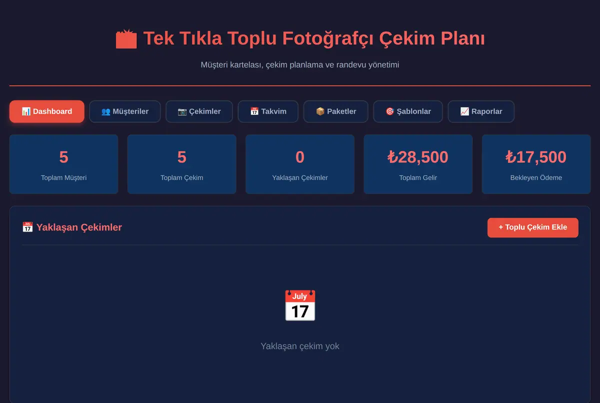Tek Tıkla Toplu Fotoğrafçı Çekim Planı ve Müşteri Kartelası ekran görüntüsü 2