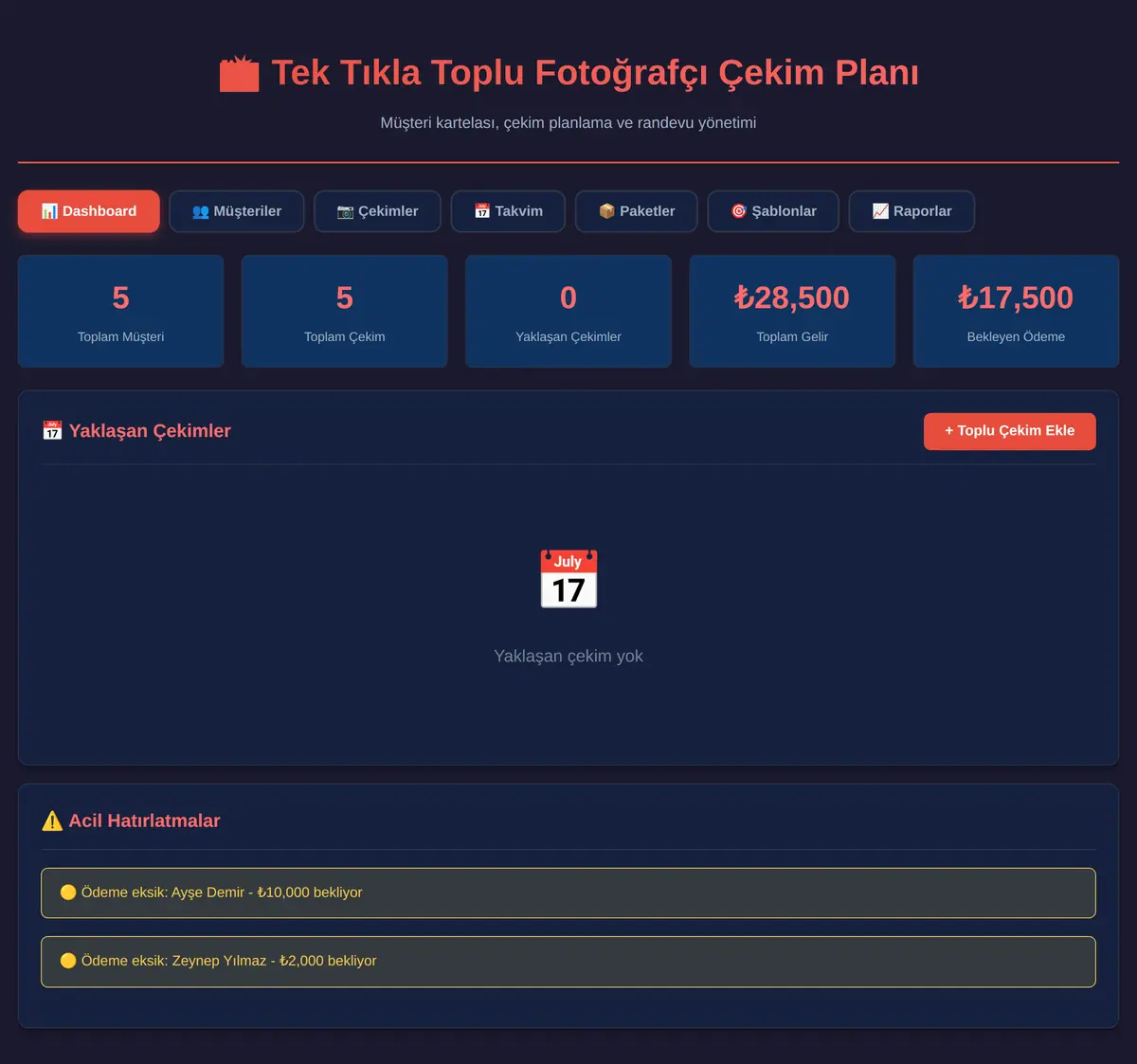 Tek Tıkla Toplu Fotoğrafçı Çekim Planı ve Müşteri Kartelası ekran görüntüsü 3