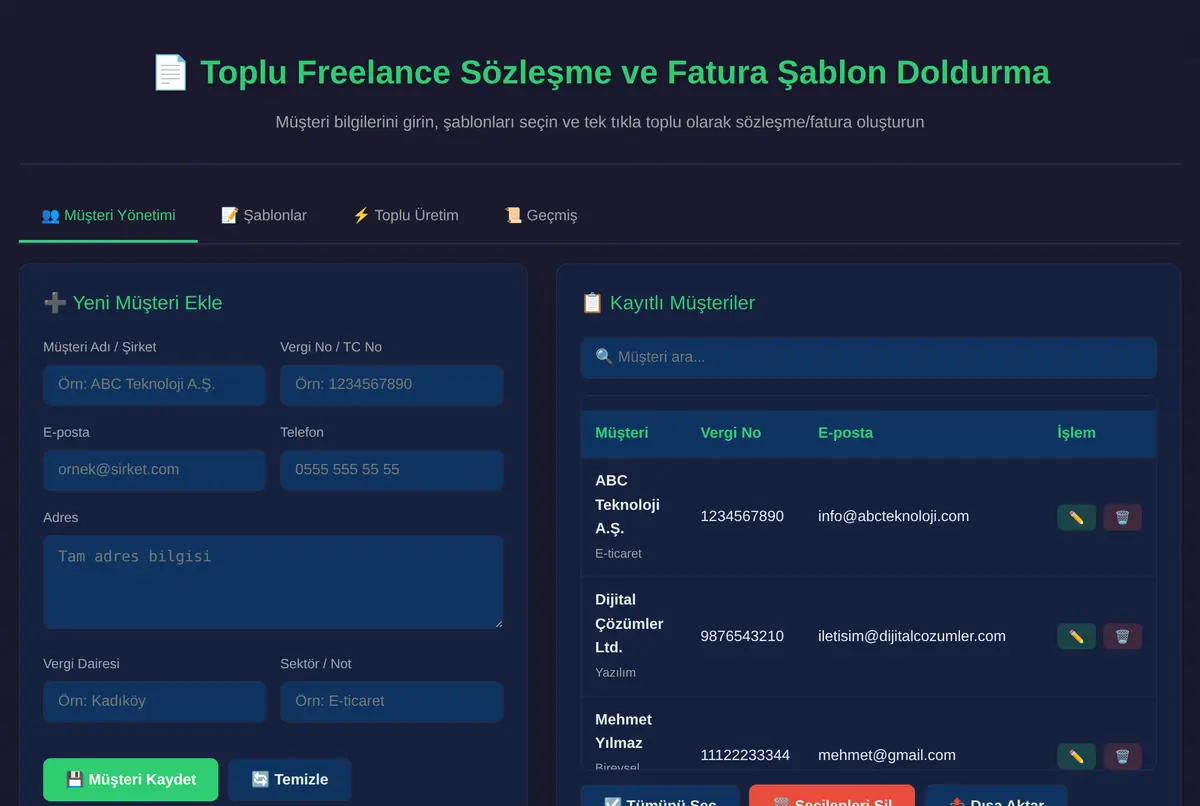 Toplu Freelance Sözleşme ve Fatura Şablon Doldurma ekran görüntüsü 2