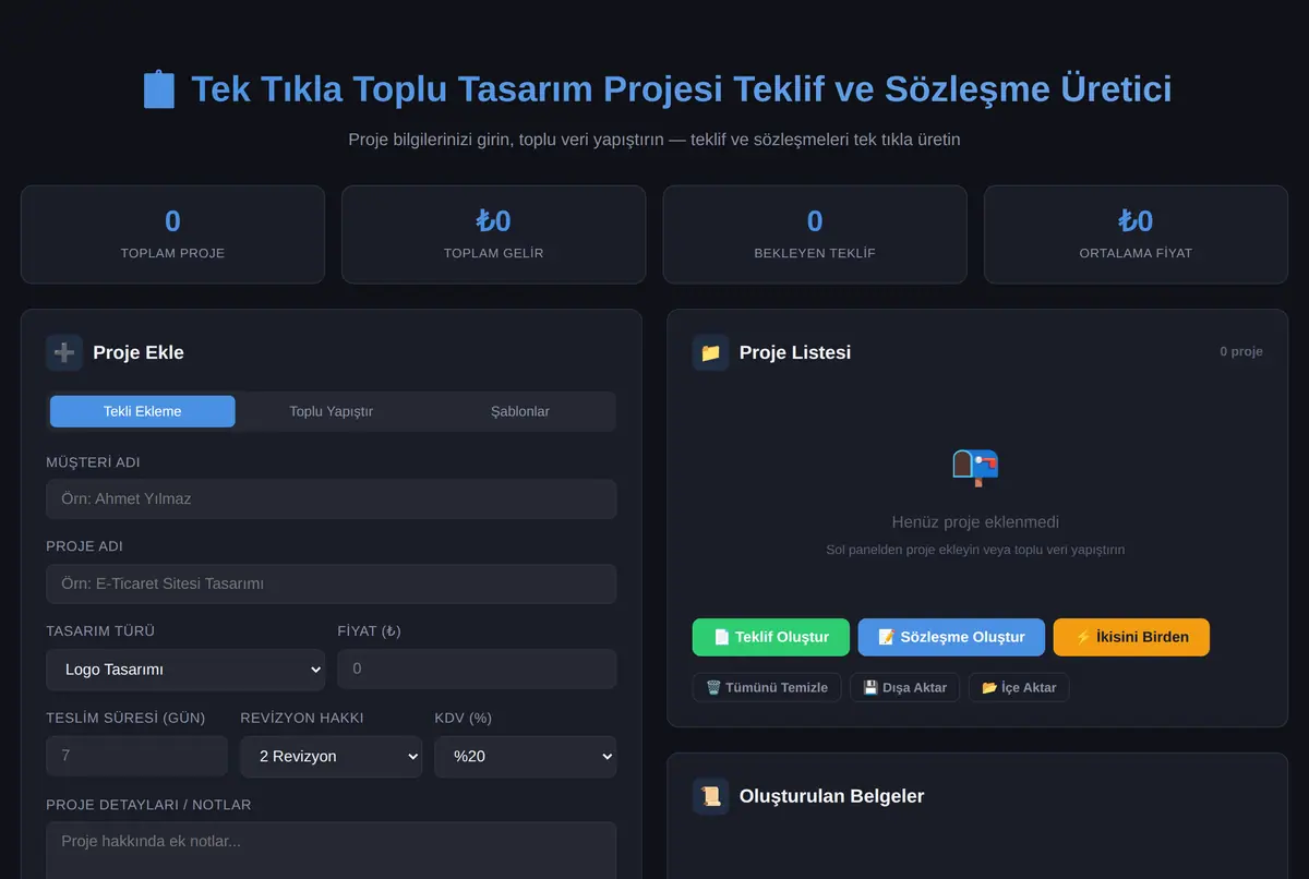 Tek Tıkla Toplu Tasarım Projesi Teklif ve Sözleşme Üretici ekran görüntüsü 2