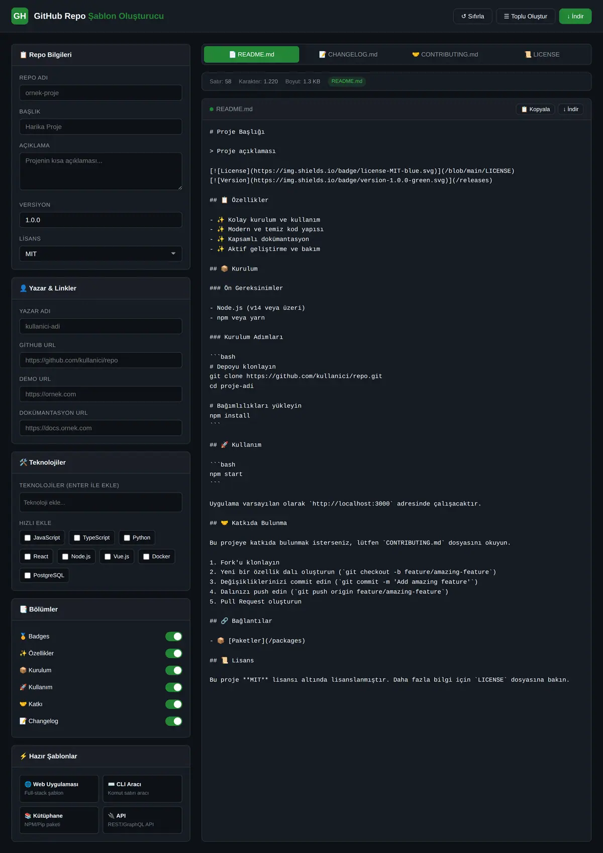 GitHub Repo Şablon Oluşturucu ekran görüntüsü 3