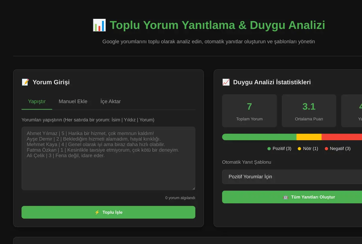 Toplu Yorum Yanıtlama & Duygu Analizi ekran görüntüsü
