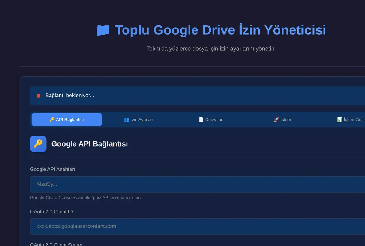 Toplu Google Drive İzin Yöneticisi ekran görüntüsü