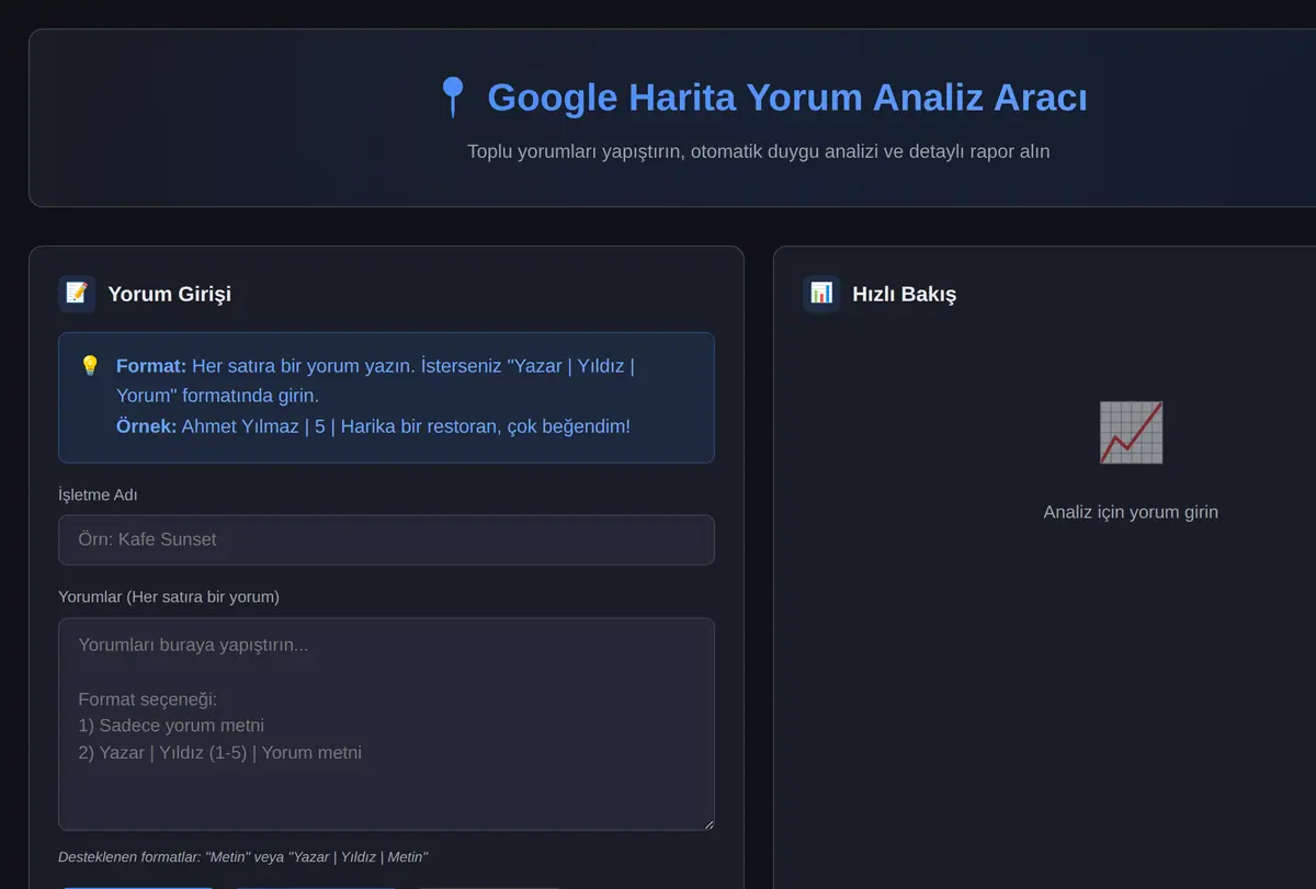 Google Harita Yorum Analiz Aracı ekran görüntüsü