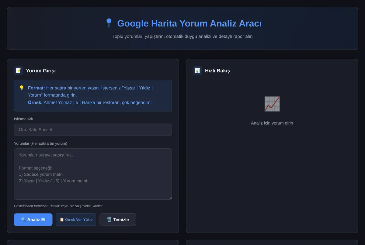 Google Harita Yorum Analiz Aracı ekran görüntüsü 2