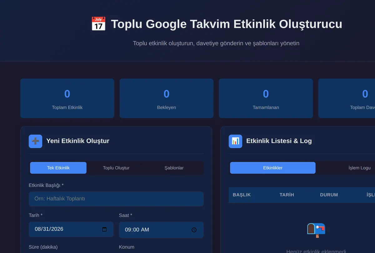 Toplu Google Takvim Etkinlik Oluşturucu ekran görüntüsü