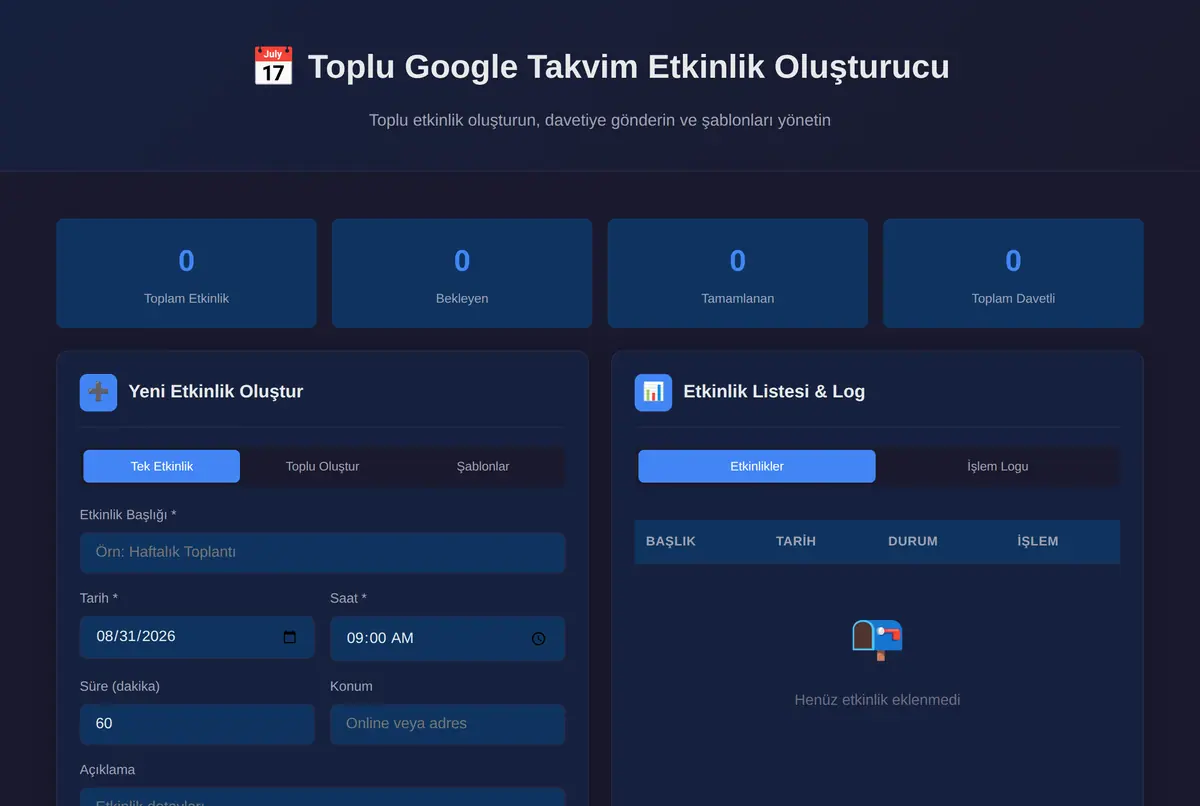 Toplu Google Takvim Etkinlik Oluşturucu ekran görüntüsü 2