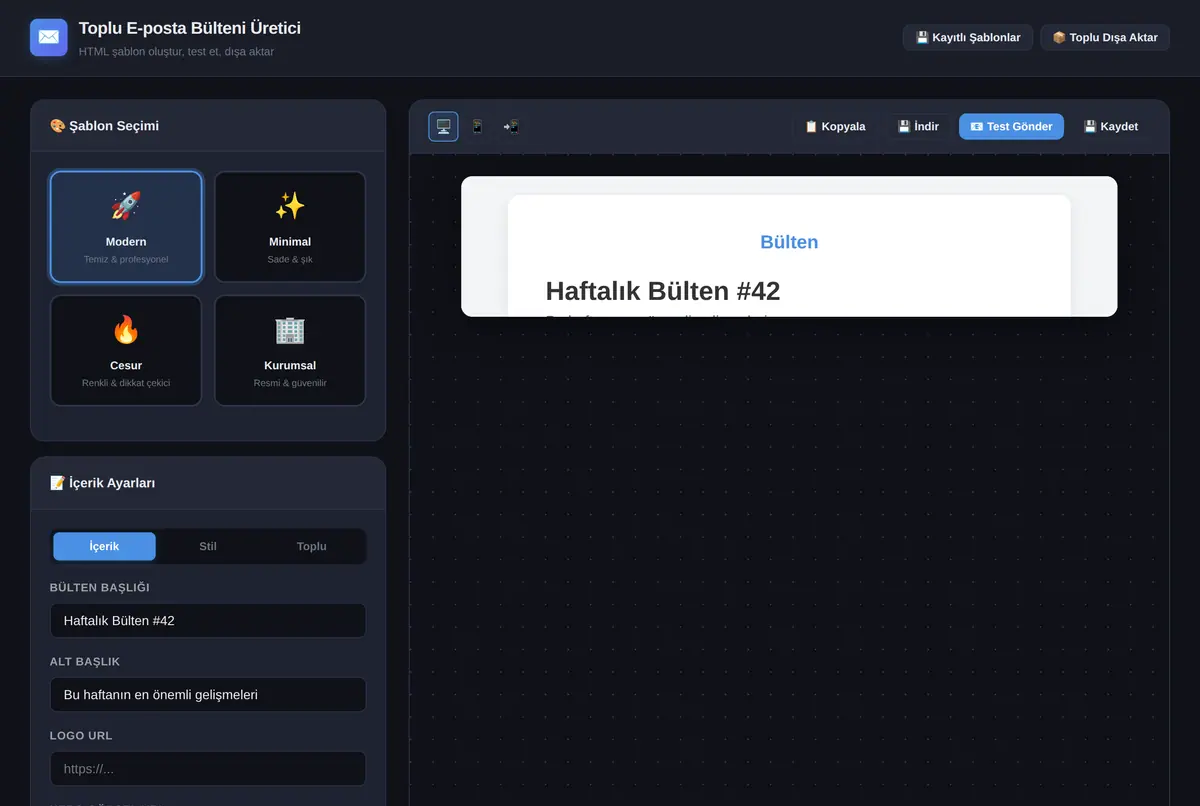 Toplu HTML E-posta Bülteni Şablon Üretici ekran görüntüsü 2
