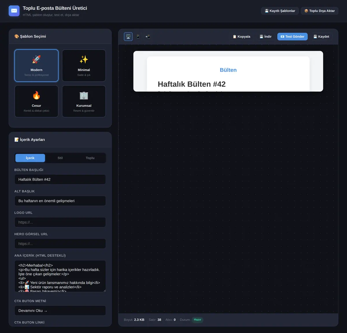 Toplu HTML E-posta Bülteni Şablon Üretici ekran görüntüsü 3